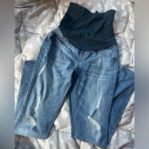 1822 Denim Blue Distressed Maternity Jeans